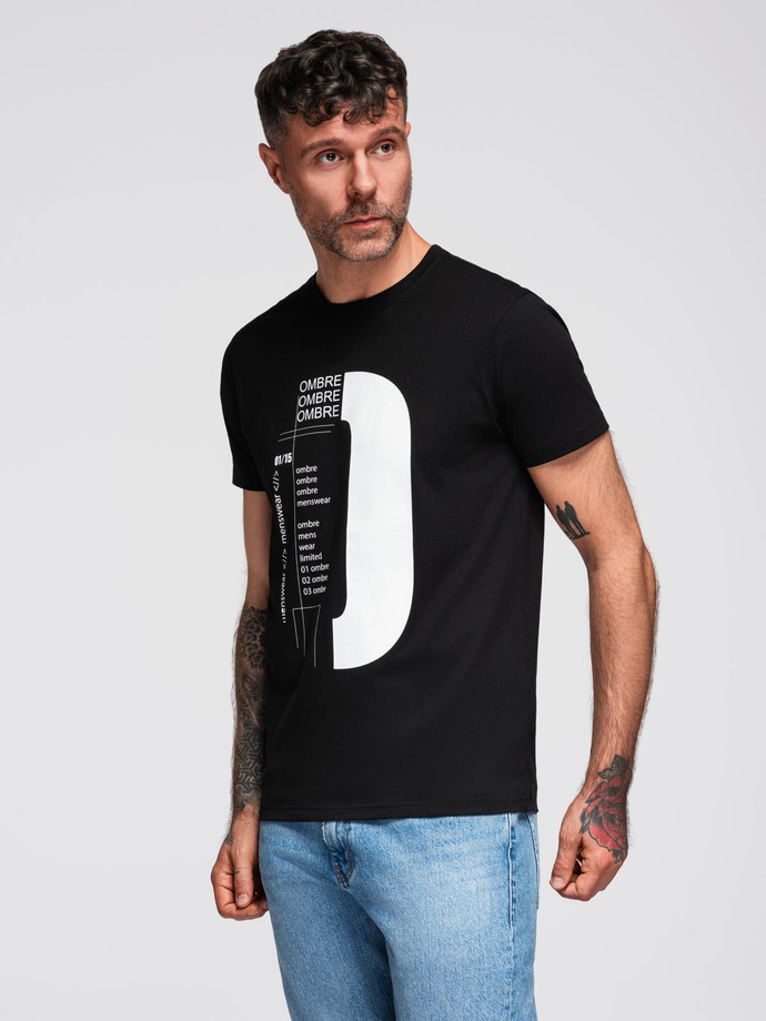 Men's printed cotton t-shirt - black V3 OM-TSPT-0166