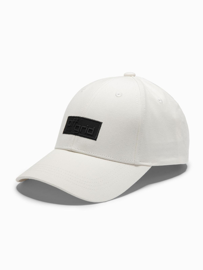 Men's baseball cap with visor and rectangular patch - cream V2 OM-ACCS-0104
