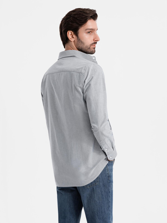 Elegancka koszula męska oxford z haftem – jasnoszara V2 OM-SHOS-0172