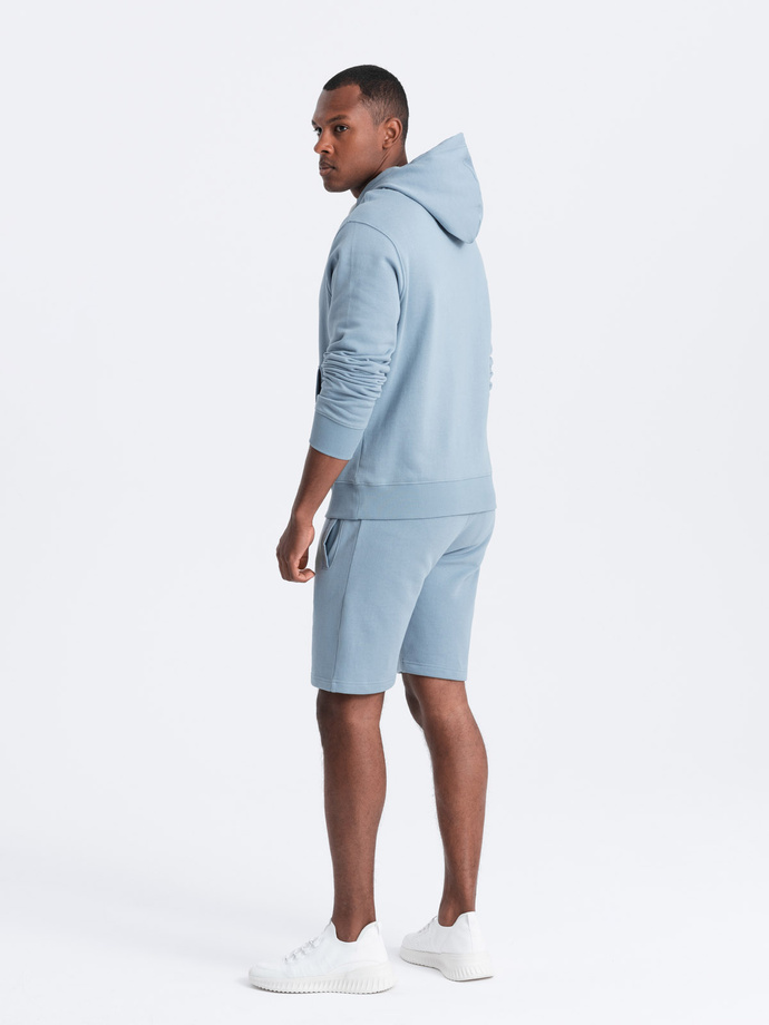 Men's sweatshirt set kangaroo sweatshirt + shorts - blue V7 Z75