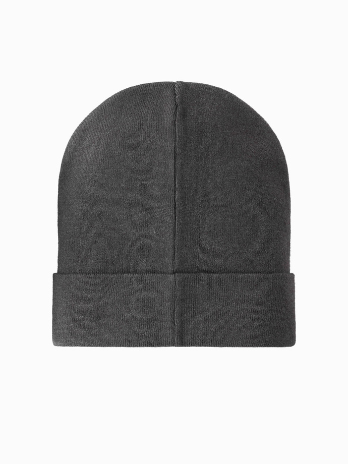 Men's knitted beanie hat with embroidered inscription - graphite V2 OM-ACWH-0120