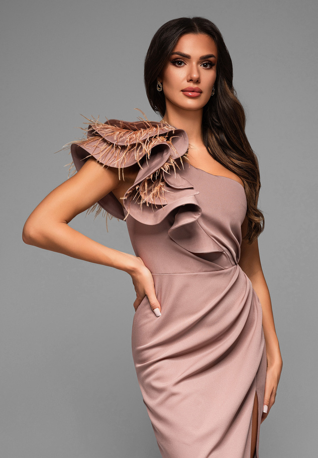 Sukienka wieczorowa LA-OM-DLR005 Regular Fit cappuccino