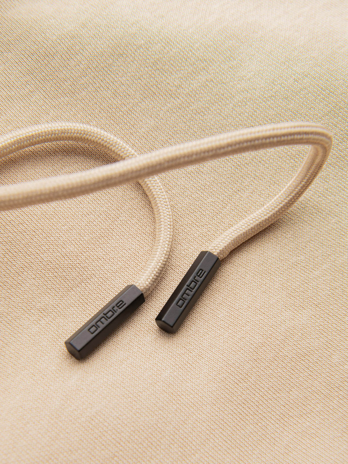 Dresowa męska bluza kangurka z kapturem BASIC – beżowa V6 OM-SSBN-0161