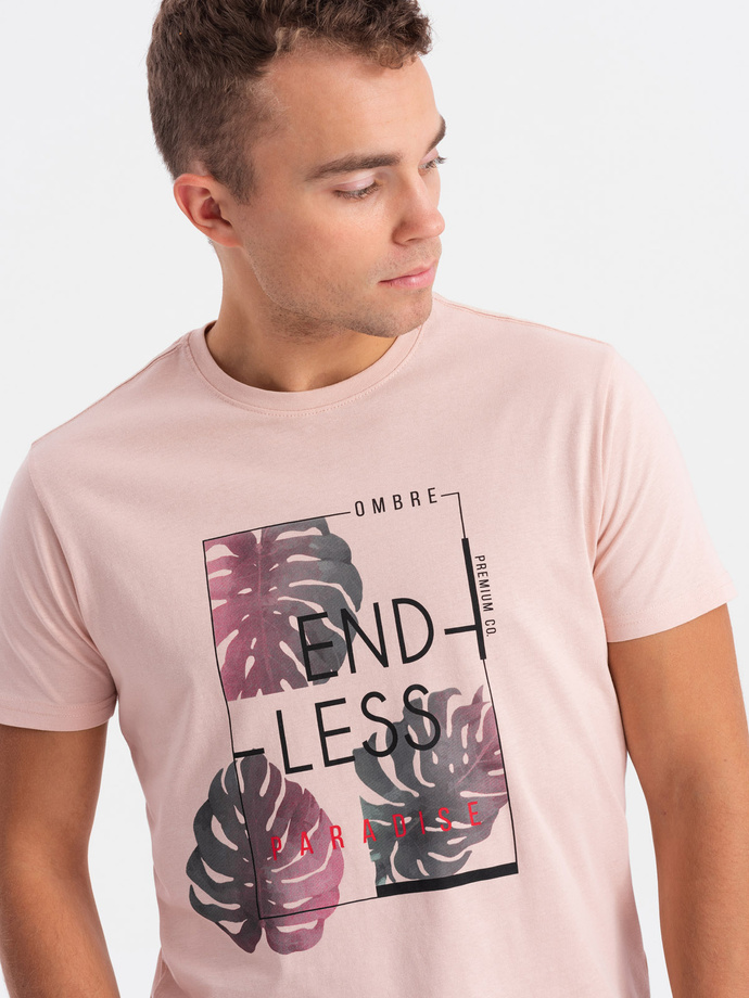 Men's printed T-shirt - pale pink V2 OM-TSPT-0131 (PALE ROSE)