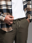 Men's jogger pants with cargo pockets and print - dark olive green V5 OM-PAJO-0200