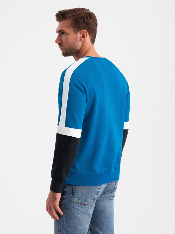 Tri-color men's sweatshirt with raglan sleeves - blue V4 OM-SSNZ-22FW-003