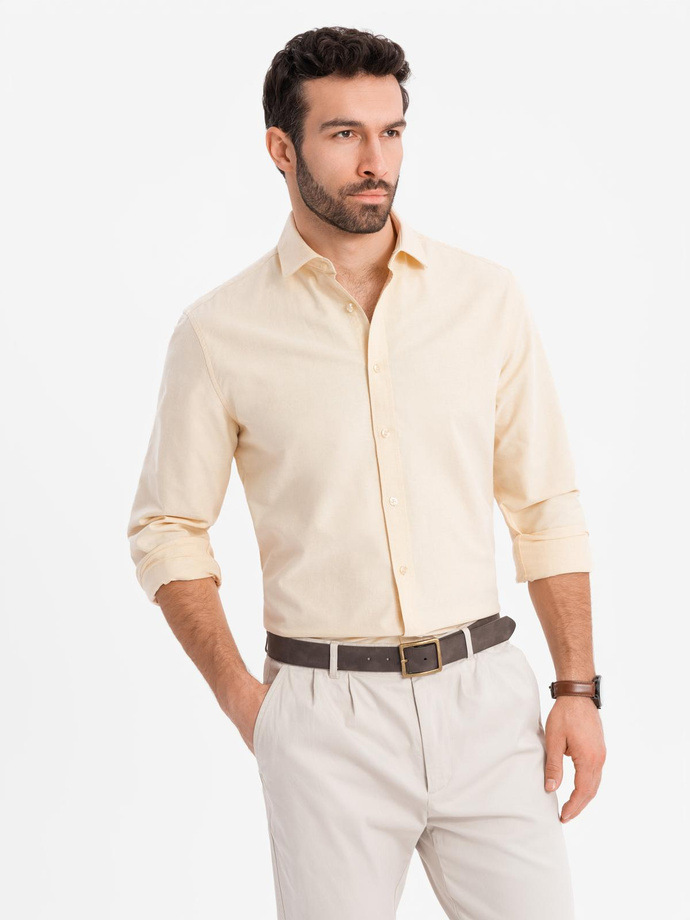 Pastel cotton men's oxford shirt - bright yellow V3 OM-SHOS-0183