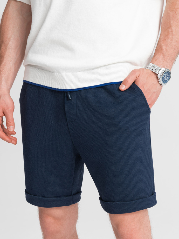 Men's knit shorts with elastic waistband - navy blue V1 OM-SRCS-0107