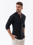 Men's cotton SLIM FIT shirt with stand-up collared collared stripes - black V4 OM-SHCS-0178