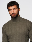Men's turtleneck sweater with checkered weave - olive V2 OM-SWTN-0157
