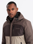 Lightweight colorful men's sports jacket with fleece - beige and dark brown V19 OM-JANP-0194