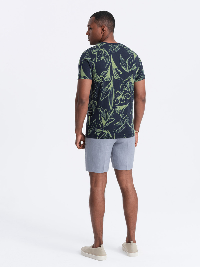 Men's full-print t-shirt in contrasting leaves - navy blue V5 OM-TSFP-0180