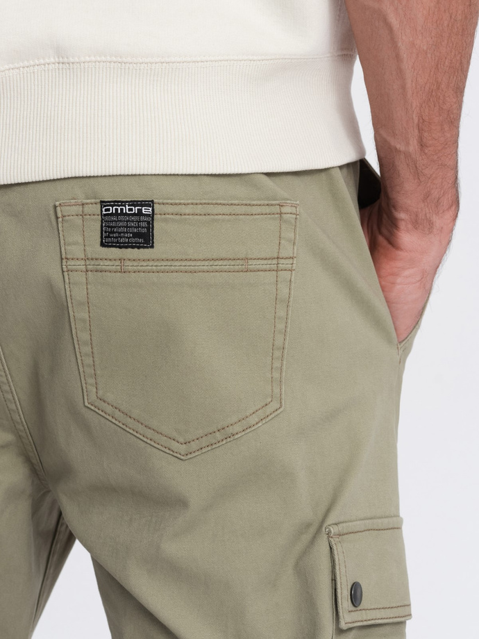 Men's JOGGER pants with zippered cargo pockets - khaki V1 OM-PAJO-0125