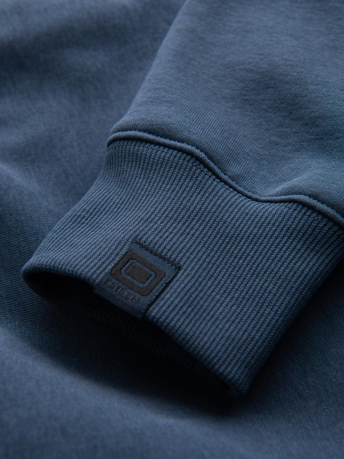 Sportowa bluza męska z kapturem i dużym nadrukiem – granatowa V2 B1714