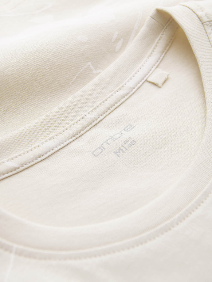 Męski bawełniany t-shirt z abstrakcyjnym printem – kremowy V7 OM-TSFP-0184