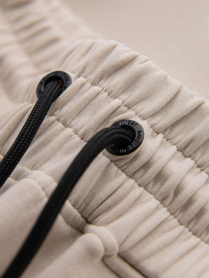 Men's sweatpants with ribbed cuffs and decorative zipper - sand V6 OM-PASK-0226