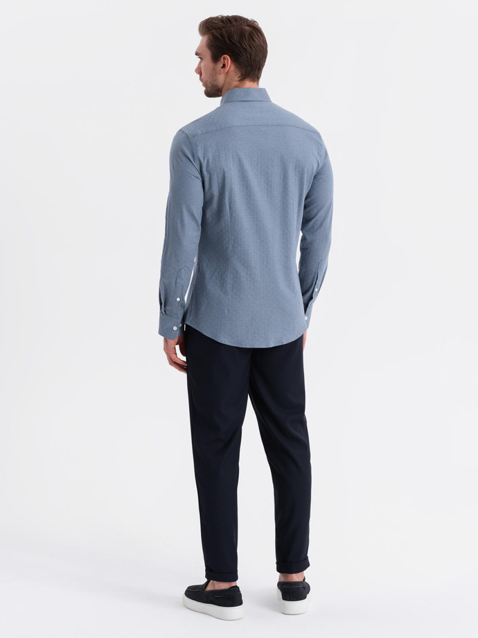 Men's SLIM FIT shirt in decorative fabric with pocket - blue OM-SHCS-0174