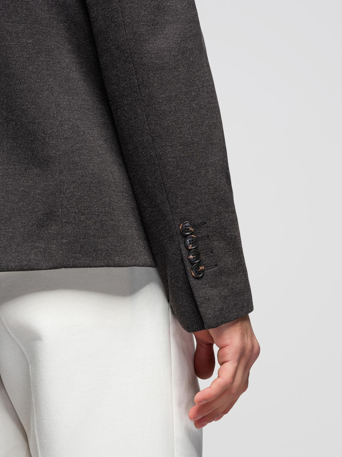 Melanżowa marynarka męska z dodatkiem rayonu ze stójką – czarny melanż V5 OM-BLZB-0131