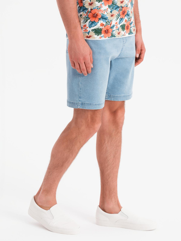 Men's shorts with elastic waistband and wash effect - light blue V1 OM-SRDS-0192