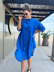 Linen, shirt dress with stand-up collar - DLR112 blue