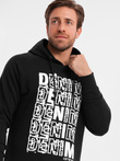 Men's unlined kangaroo sweatshirt with hood and print - black V1 OM-SSPS-0158