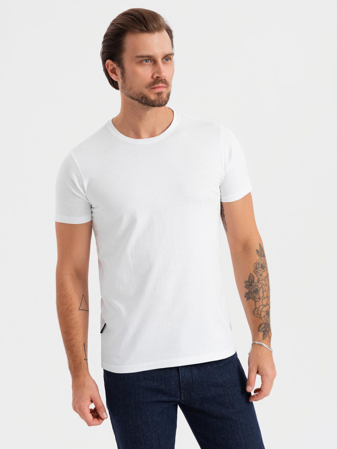 Set of men's BASIC cotton shirts with round neckline - 3x white V11 OM-TSBS-0232