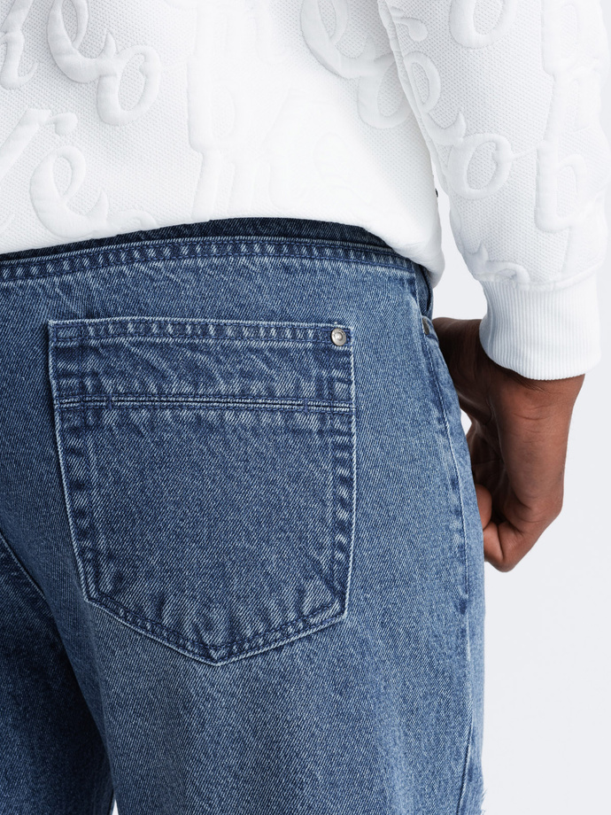 Męskie jeansowe spodnie TAPERED FIT z dziurami – ciemnoniebieskie V3 OM-PADP-0175