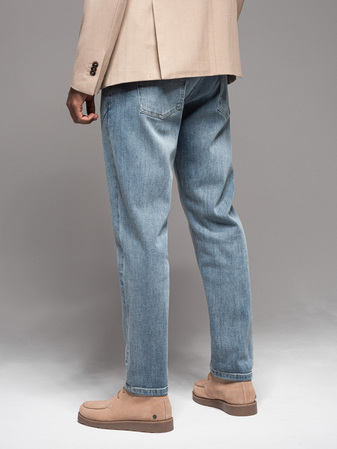 Men's CARROT FIT denim pants with decorative darts - light blue V1 OM-PADP-0227