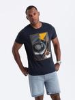 T-shirt męski bawełniany z nadrukiem winyl - granatowy V2 OM-TSPT-0119