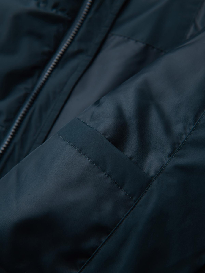 Klasyczna męska długa kurtka z kapturem – granatowa V2 OM-JALJ-0269