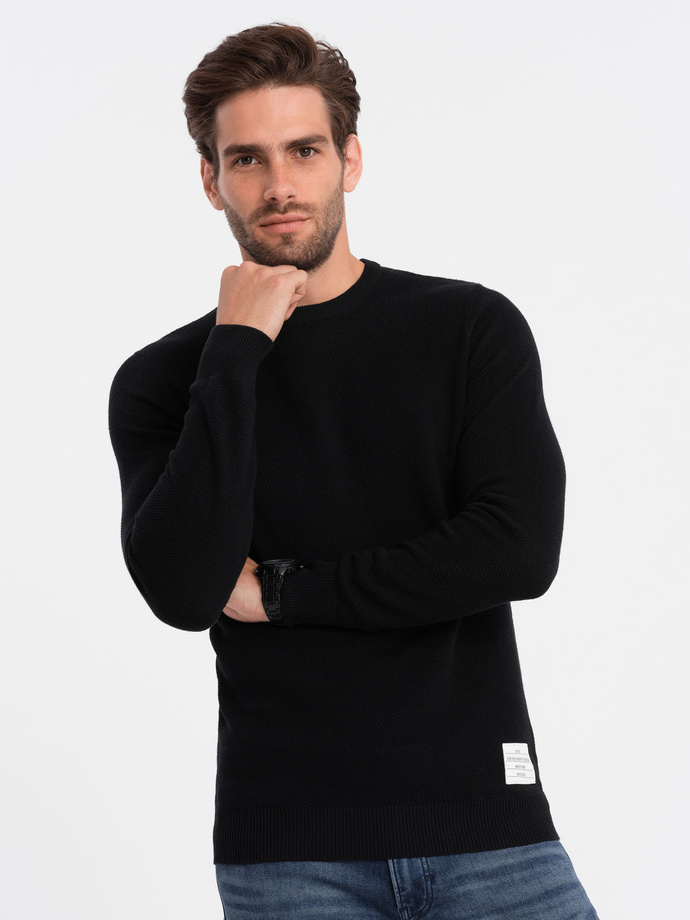 Men's textured sweater with half round neckline - black V4 OM-SWSW-0104