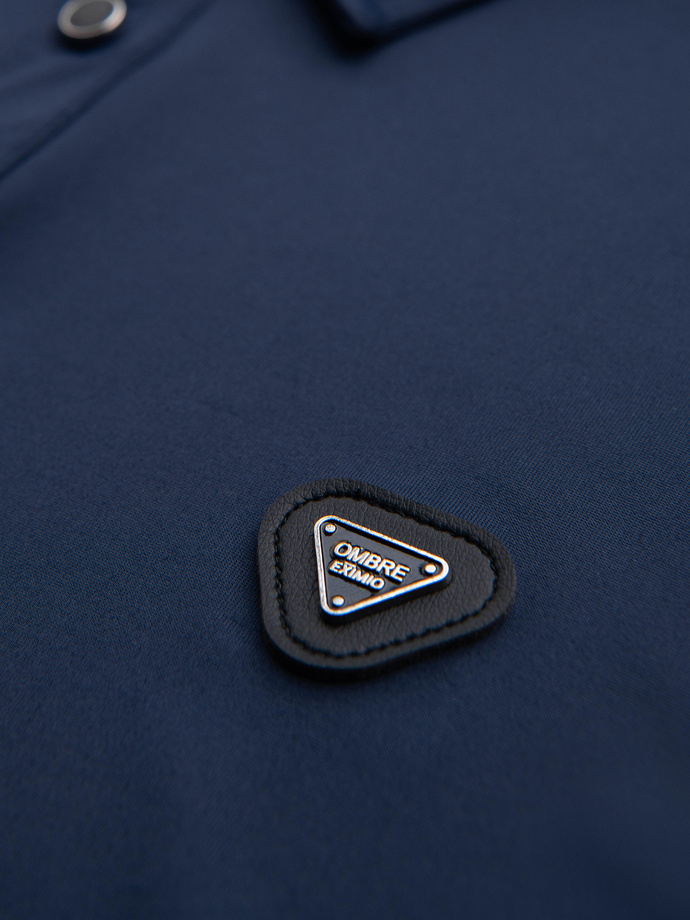 Polo long sleeve shirt with elegant branded buttons - navy blue V3 OM-POLS-0139