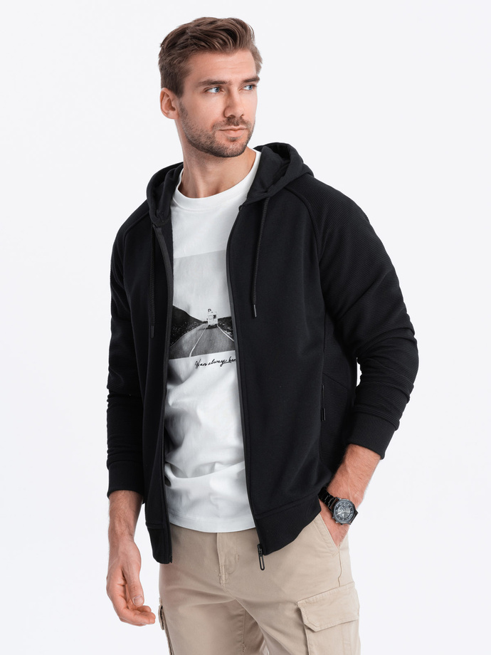 Men's unbuttoned hooded sweatshirt - black V5 OM-SSZP-0124