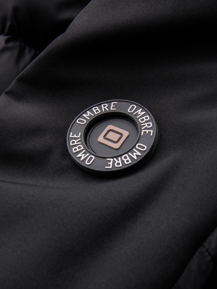 Pikowana męska kurtka z łączonych materiałów z wysokim kołnierzem – czarna V1 OM-JALP-0172