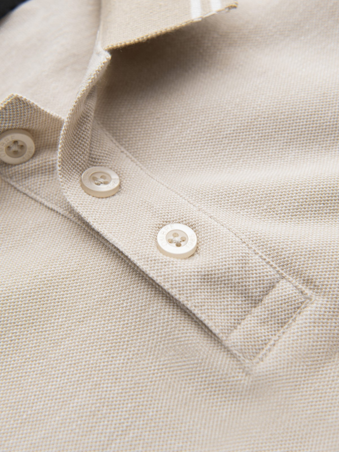 Men's melange polo shirt with striped collar - sand V4 OM-POSS-0109