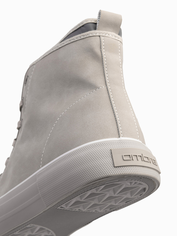 Wysokie buty męskie trampki z dekoracyjną lamówką – popielate V3 OM-FOTH-0158