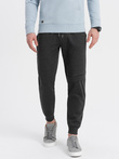 Men's sweatpants with stitching and zipper on leg - graphite melange V2 OM-PASK-0147
