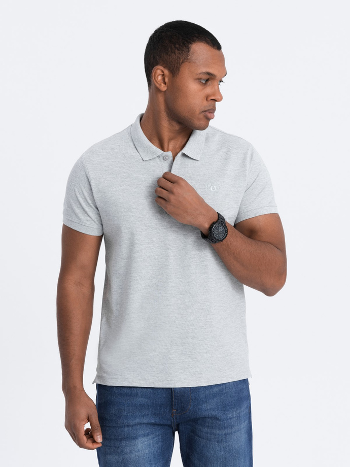 Koszulka męska polo z dzianiny pique - szary melanż V20 S1374