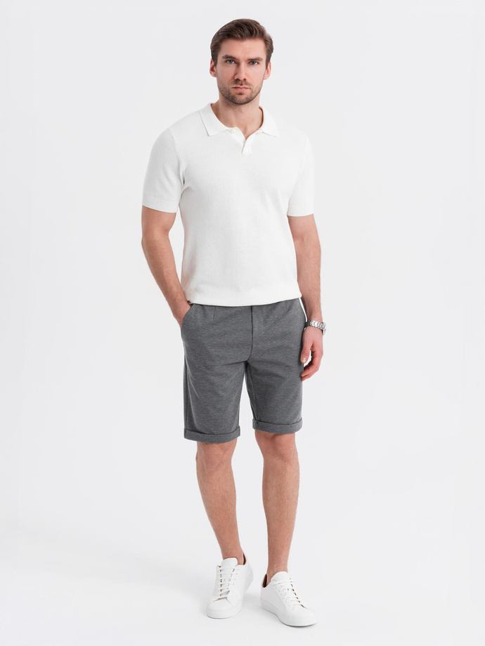Męskie krótkie spodenki na gumce ze strukturalnej dzianiny – grafitowe V3 OM-SRCS-0177