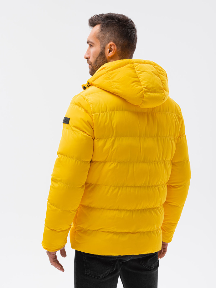 Kurtka męska zimowa z nietypowym pikowaniem - żółta V1 OM-JAHP-0127