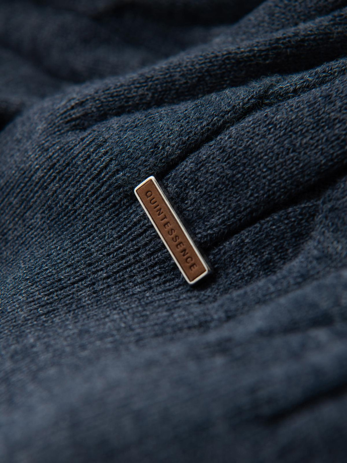 Men's turtleneck sweater with checkered weave - navy blue V3 OM-SWTN-0157