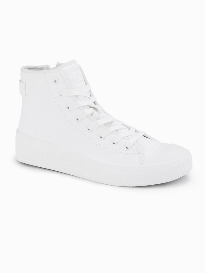 Men's high-top sneakers with zipper for easy on - white V2 OM-FOTH-0184