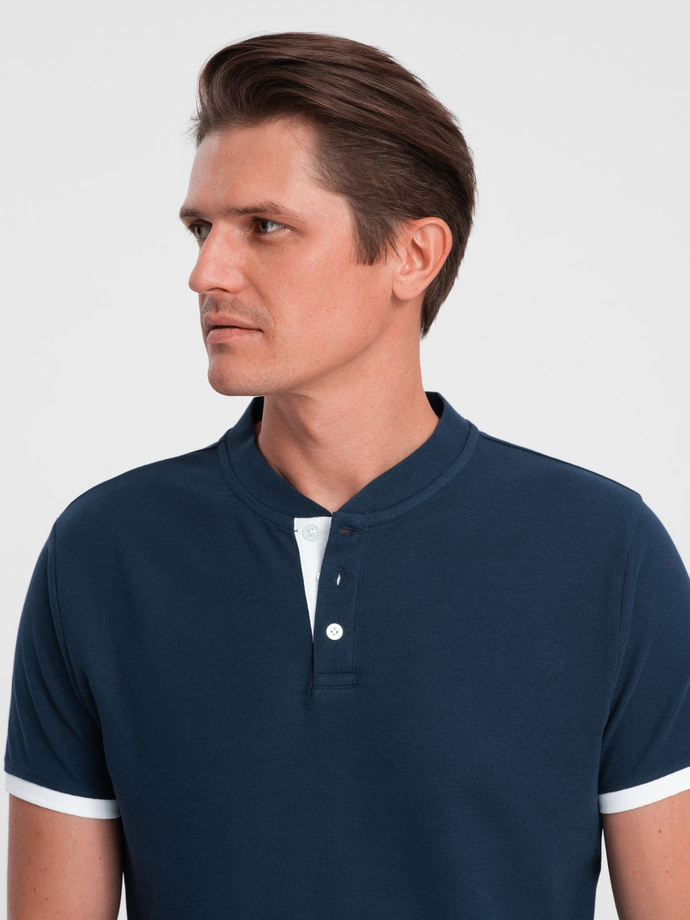 Men's collarless polo shirt - navy blue V4 OM-TSCT-0156