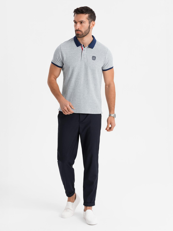 Męska koszulka polo z kolorowymi akcentami – szary melanż V1 OM-POSS-0105