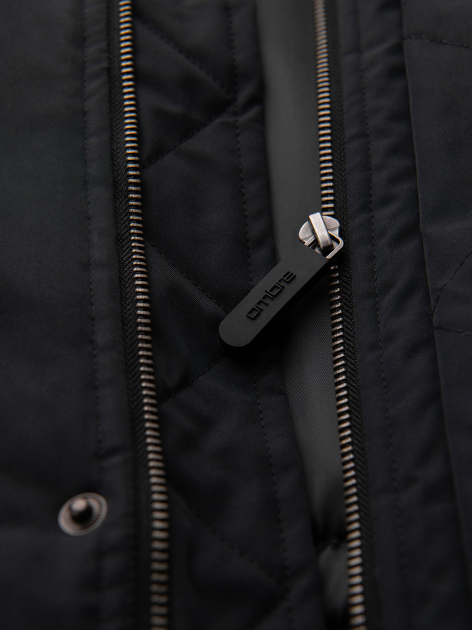 Klasyczna długa męska kurtka typu parka – czarna V6 OM-JAPJ-0313