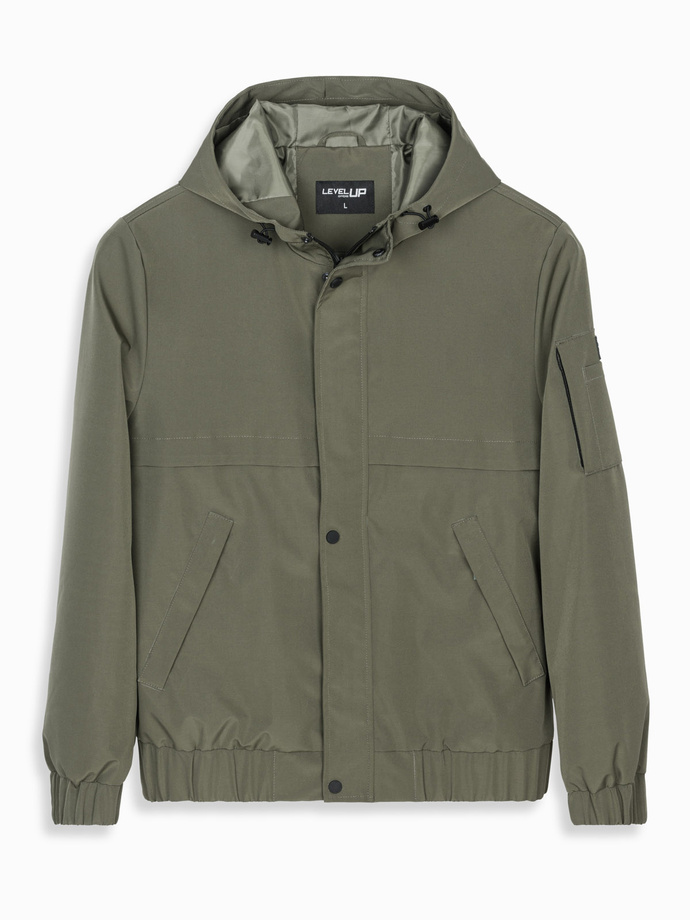 Men's functional transitional jacket with hood - olive V2 OM-JANP-0225