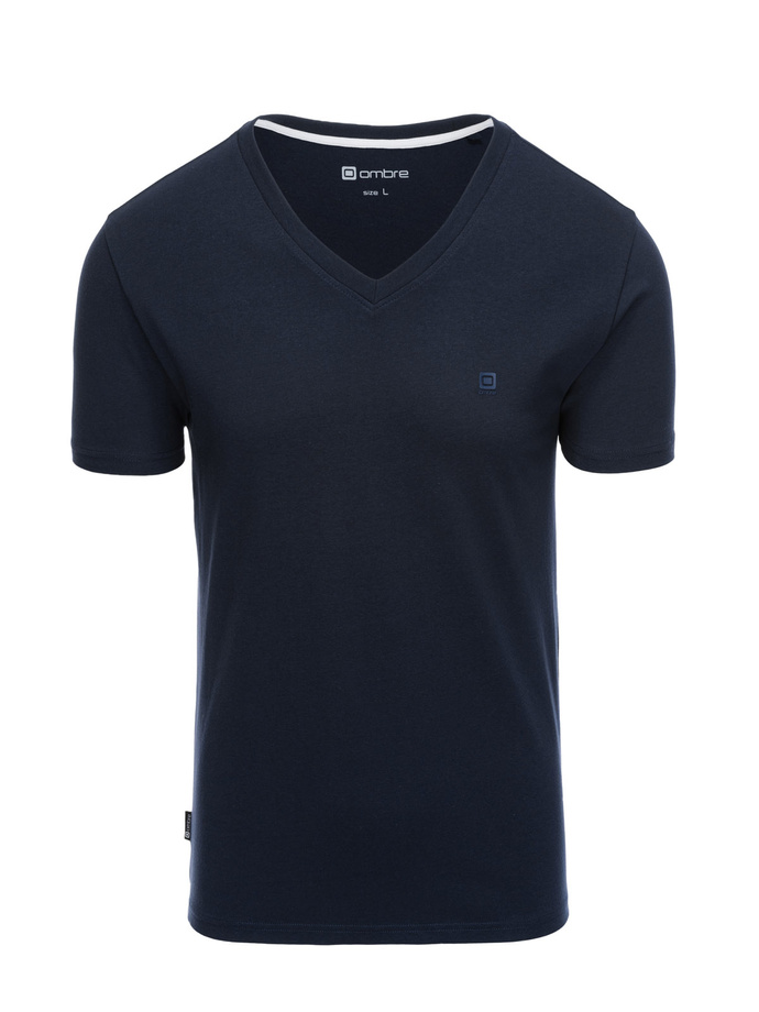 T-shirt męski V-NECK z elastanem - granatowy V2 OM-TSCT-0106
