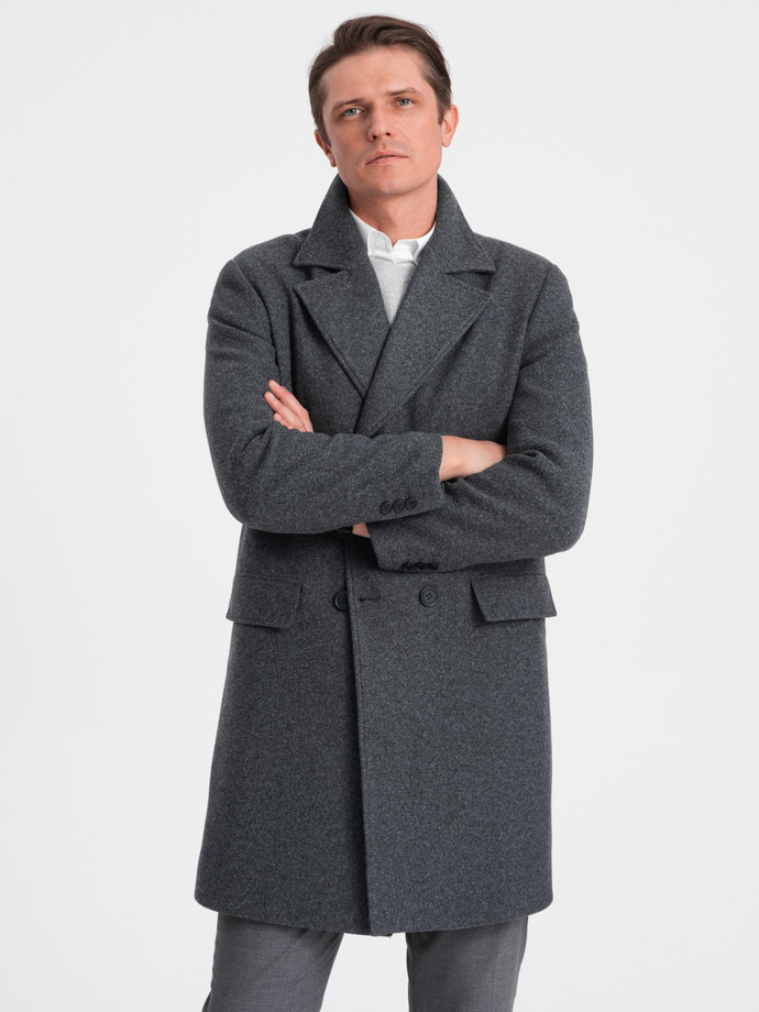 Men's double-breasted lined coat - graphite V2 OM-COWC-0107