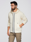 Męska bluza dresowa BASIC rozpinana z kapturem - kremowa V11 OM-SSBZ-0178