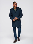 Men's tailored structured coat with high collar - navy blue V2 OM-COWC-0136
